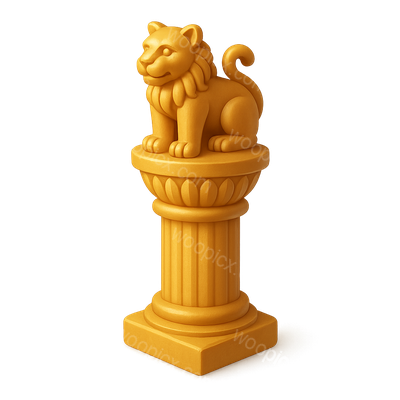 Stylized 3D Mauryan Pillar Icon with Lion