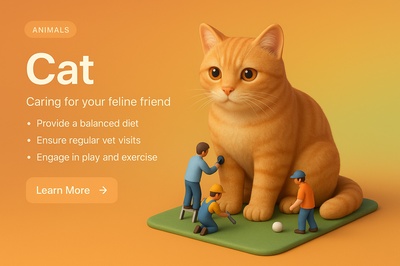 Detailed 3D Cat Scene with Miniature Characters