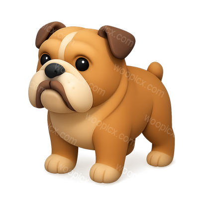 Cute 3D Bulldog Icon in Isometric View