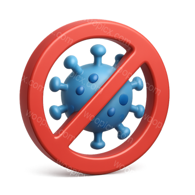 3D Virus Warning Icon with Prohibition Sign