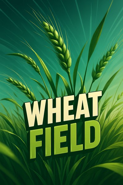 Dynamic Wheat Field Illustration with Bold Typography