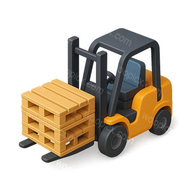 Stylized 3D Forklift Icon with Pallets in Motion