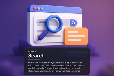 3D Web Design Illustration Featuring Search Functionality
