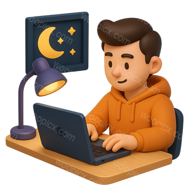 3D Icon of a Founder Working During a Hackathon