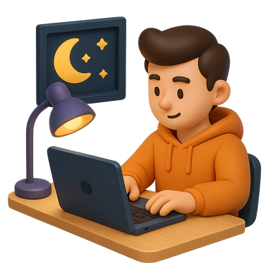 3D Icon of a Founder Working During a Hackathon