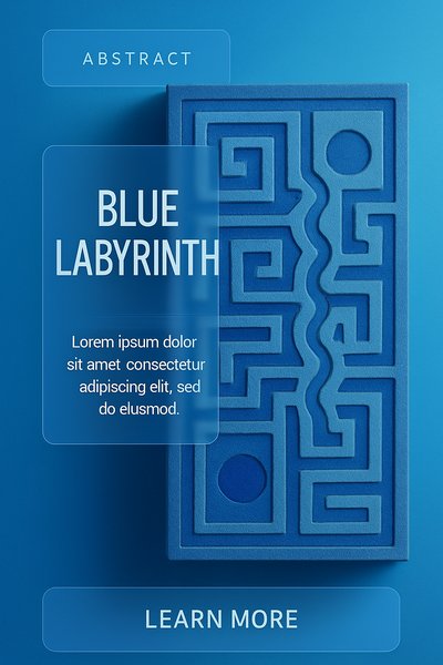 Abstract Blue Labyrinth Design with Glass Panels and Call-to-Action