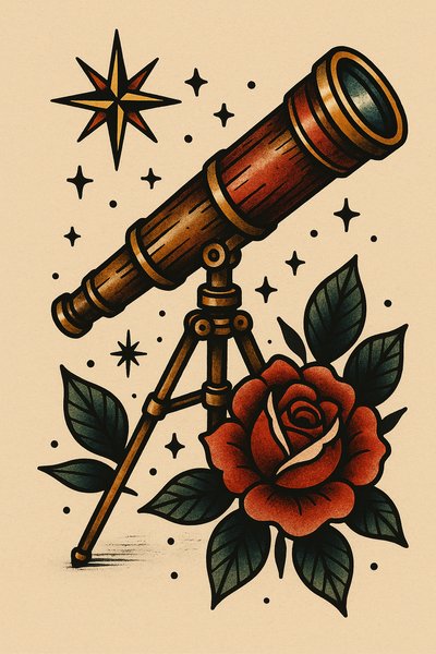 Intricate Telescope Illustration with Floral Elements