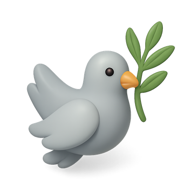 3D Dove Icon with Olive Branch for Peace Symbolism