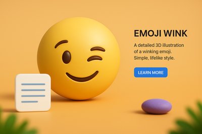 3D Emoji Wink Illustration with Text and Button