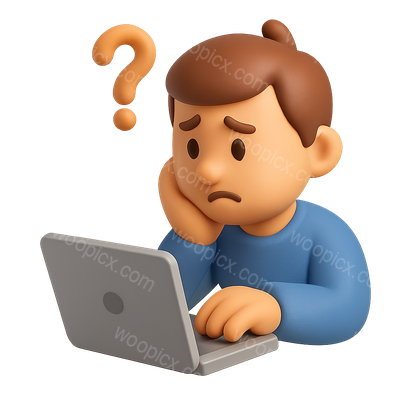Puzzled Character Interacting with Laptop Icon
