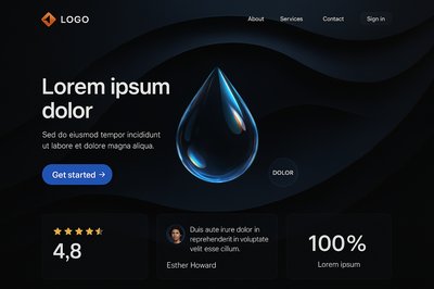 Minimalist Landing Page Design with Realistic Water Drops