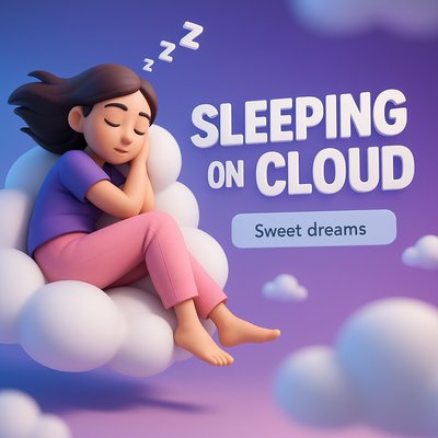Whimsical Illustration of a Girl Sleeping on a Cloud
