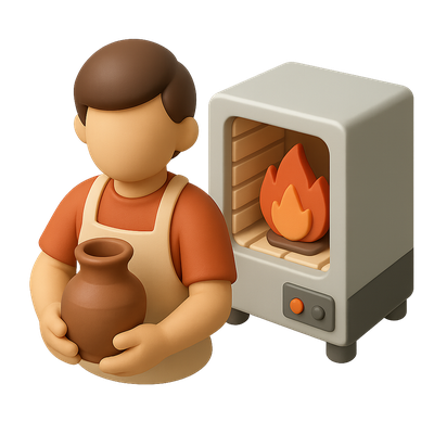3D Ceramicist with Kiln Icon in Isometric View