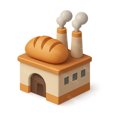 3D Bakery Icon with Bread and Smokestacks