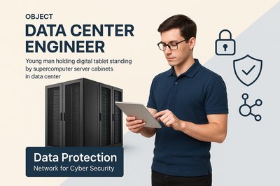 Data Center Engineer with Digital Tablet in Modern Setting