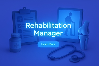 Fluorescent Rehabilitation Manager Scene with Glowing Elements