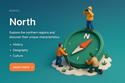Detailed 3D North Landscape with Characters and Compass