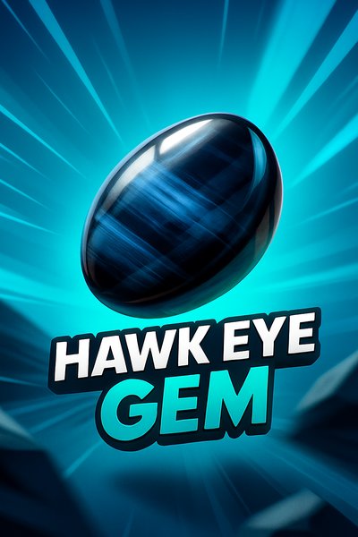 Dynamic Hawk Eye Gem Illustration with Bold Text
