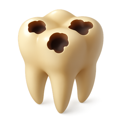 3D Tooth Icon Illustrating Cavities in Isometric View
