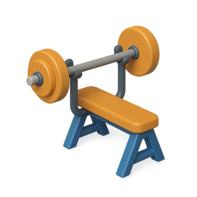 3D Isometric Bench Press Icon with Barbell and Weights
