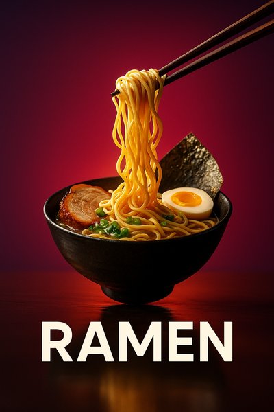 Dynamic Ramen Scene with Realistic Style and Bold Colors