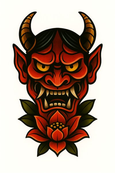 Vibrant Demon Illustration with Floral Elements