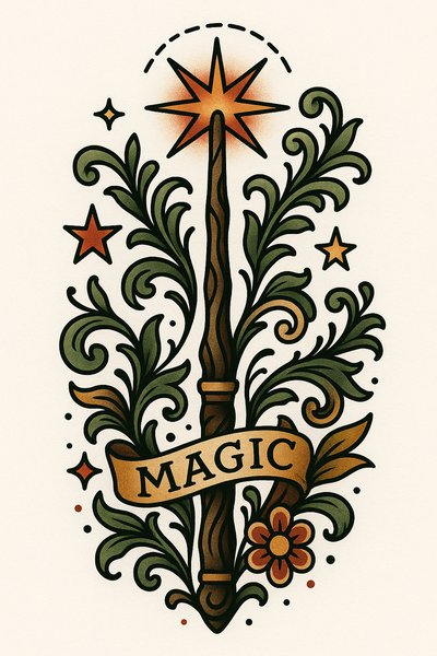 Illustrative Design of a Magic Wand with Decorative Elements