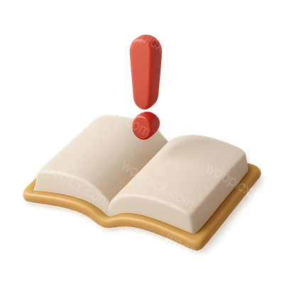 3D Icon of Open Book with Exclamation Mark