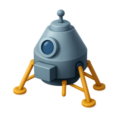 Stylized 3D Lunar Module Icon with Isometric View