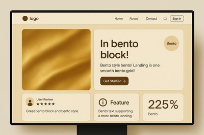 Bento Style Landing Page Design with Gold Background