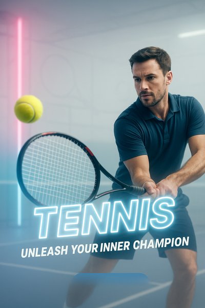 Dynamic Tennis Action Shot with Motivational Text