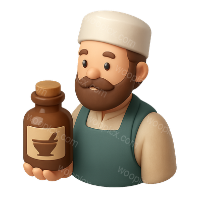 3D Apothecary Icon with Medicine Bottle and Mortar
