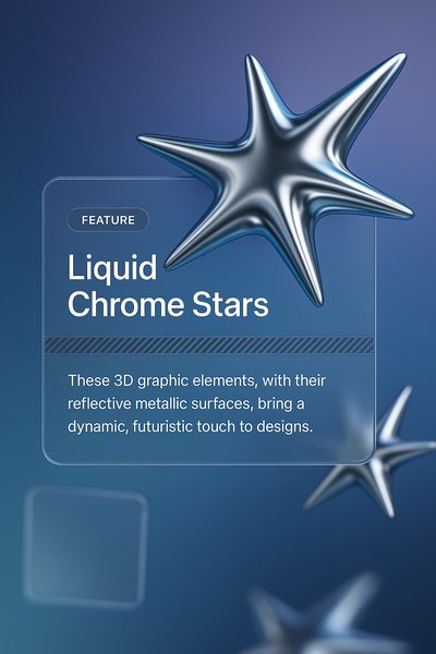 Liquid Chrome Stars: Shiny Metallic 3D Graphic Elements