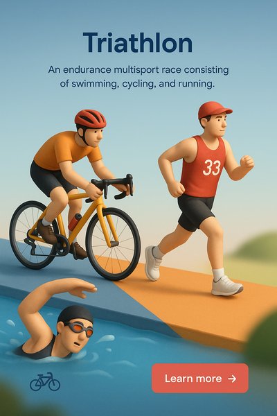 Realistic 3D Triathlon Illustration with Athletes