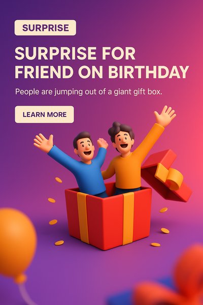 Colorful 3D Birthday Surprise Graphic for Social Media