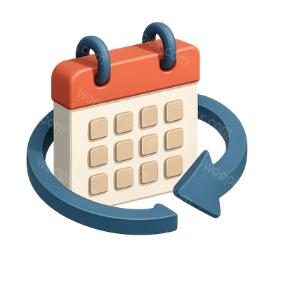 3D Calendar Icon with Refresh Symbol