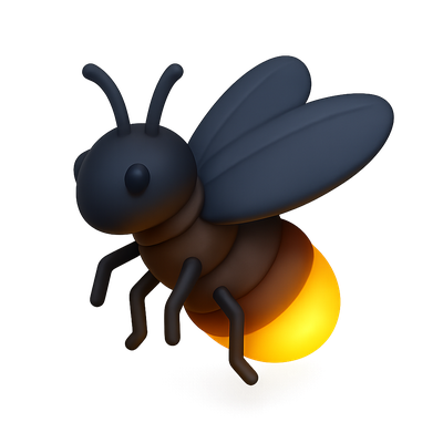 3D Glowing Firefly Icon with Isometric View