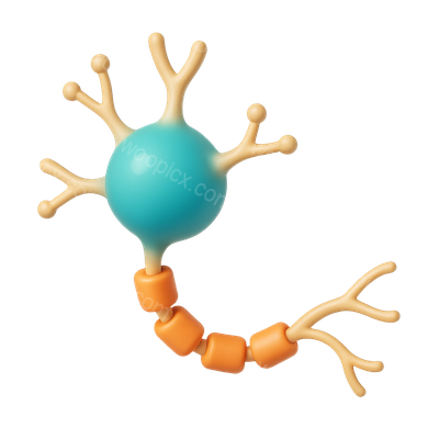 Stylized 3D Neuron Icon with Isometric View