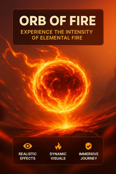 Dynamic Orb of Fire Visual with Engaging Text Elements
