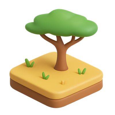 3D Icon of a Savanna with Acacia Tree and Grass