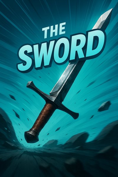 Dynamic Sword Illustration with Bold Typography