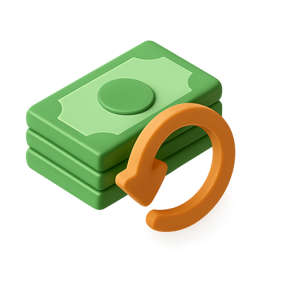 3D Money Return Icon with Arrow Illustration