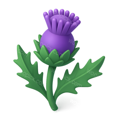 Colorful 3D Flower Icon with Green Leaves