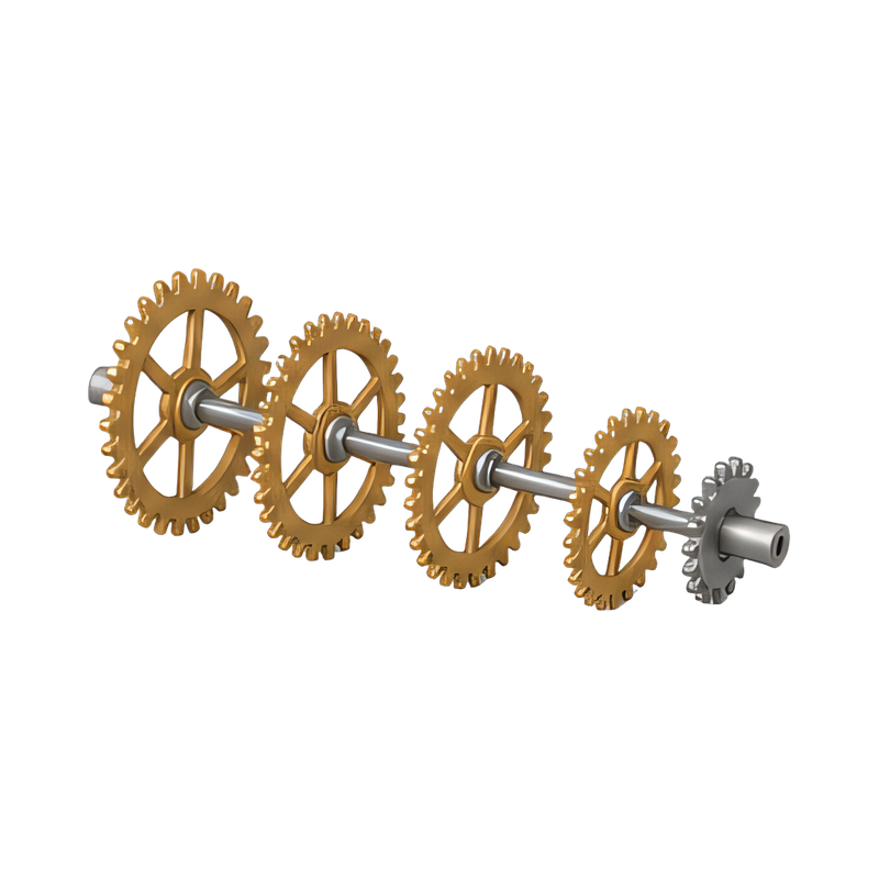 row of gear train wheels