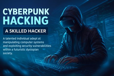 Futuristic Cyberpunk Hacker Engaged in Hacking Activities