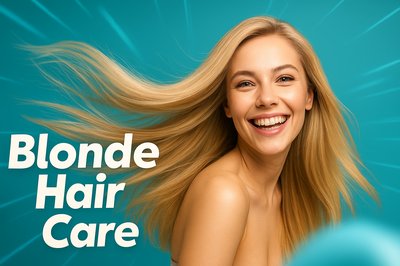 Dynamic Blonde Hair Care Banner Featuring Smiling Woman