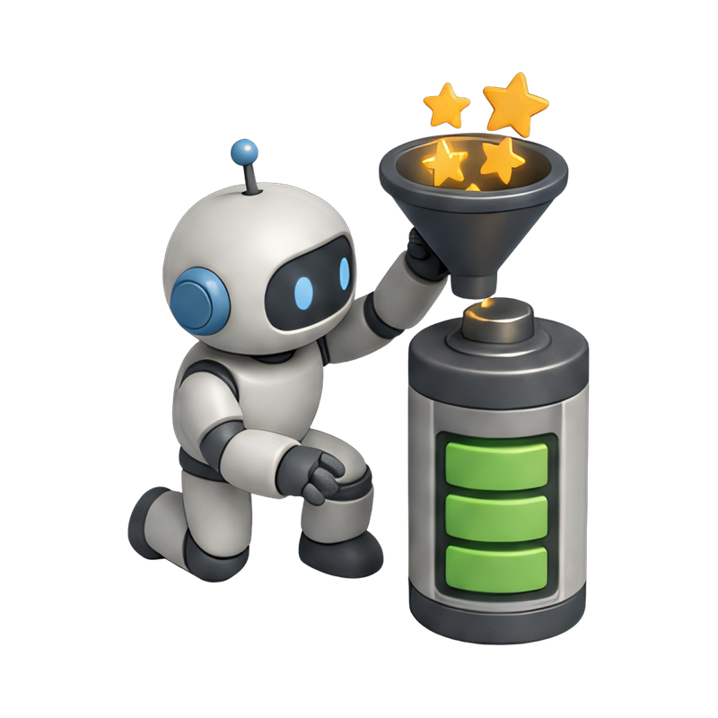 robot filling battery with stars