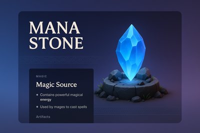 Enchanting 3D Illustration of a Mana Stone with Magic Source Info
