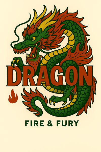 Vibrant Dragon Illustration with Bold Typography