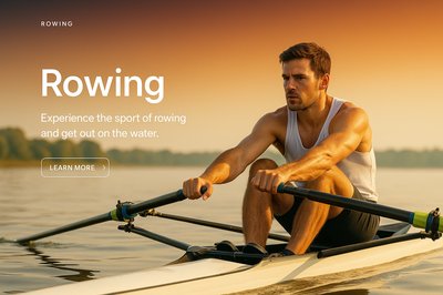 Stylish Rowing Sport Illustration with Text and Action Button